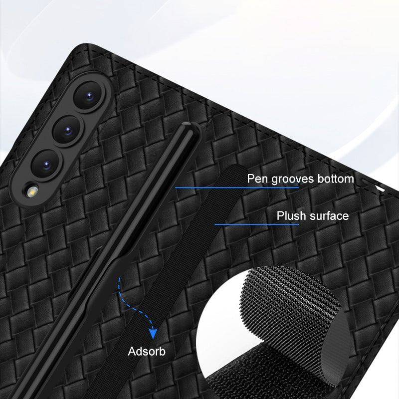 GKK til Samsung Galaxy Z Fold4 5G PU læder telefontaske vævet tekstur stativcover med penneåbning Hærdet glasfilm GKK til Samsung Galaxy Z Fold4 5G PU læder telefontaske vævet tekstur stativcover med penneåbning Hærdet glasfilm